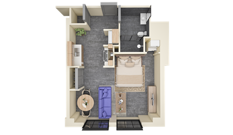 Floor plan for studio, 1 bath, 543 sqft